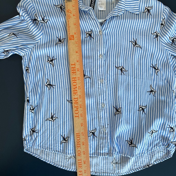 H&M Blue Striped Button-Up Shirt with Bird Embroidery - Picture 9 of 11